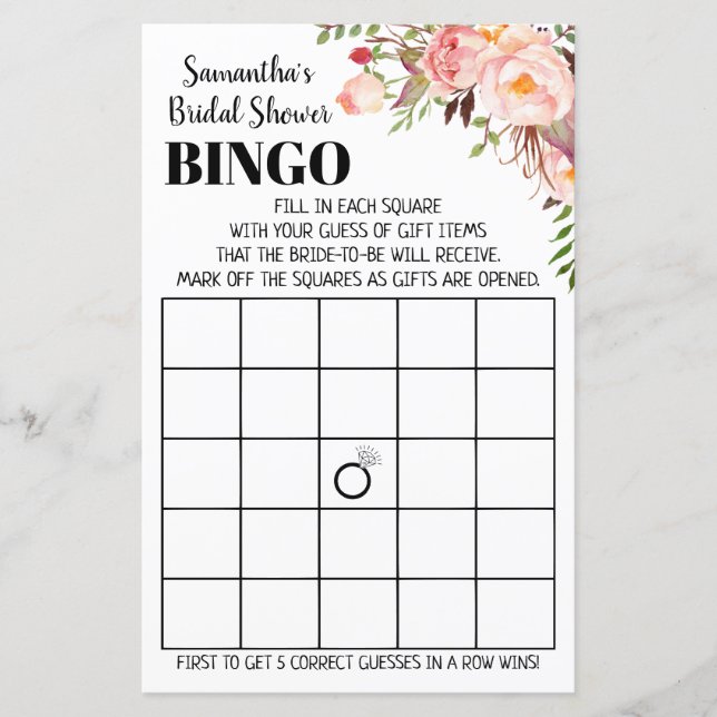 Bingo  english spanish Bridal shower game wedding (Front)