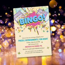 BINGO fundraiser card school community fun night