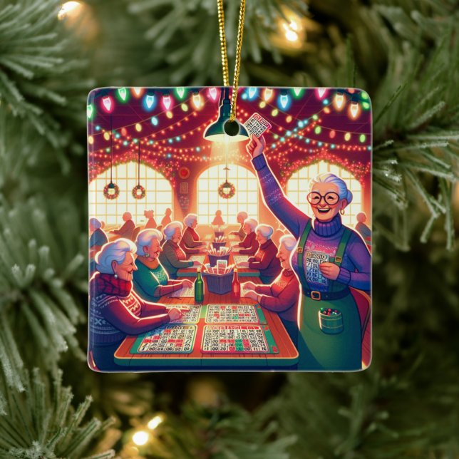 Bingo Game  Christmas Ceramic Ornament (Tree)