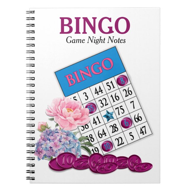 Bingo Game Night Notes Pink Flowers Notebook (Front)