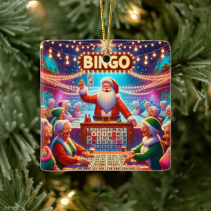 Bingo Game With Santa Christmas Ceramic Ornament