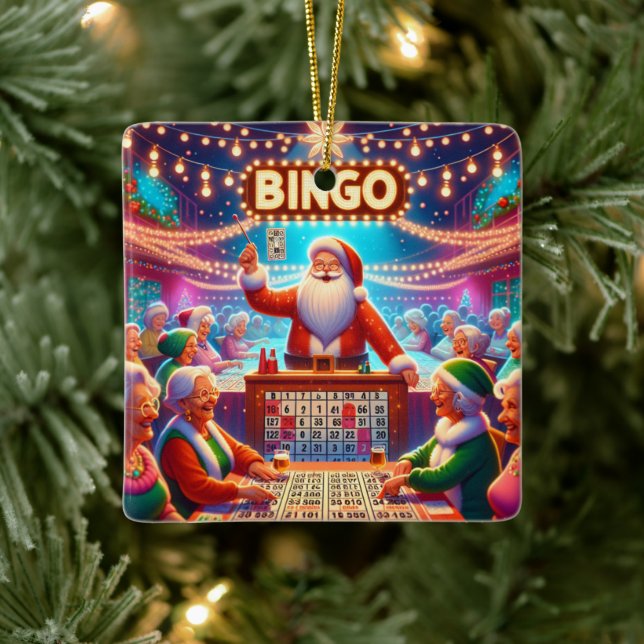 Bingo Game With Santa Christmas Ceramic Ornament (Tree)