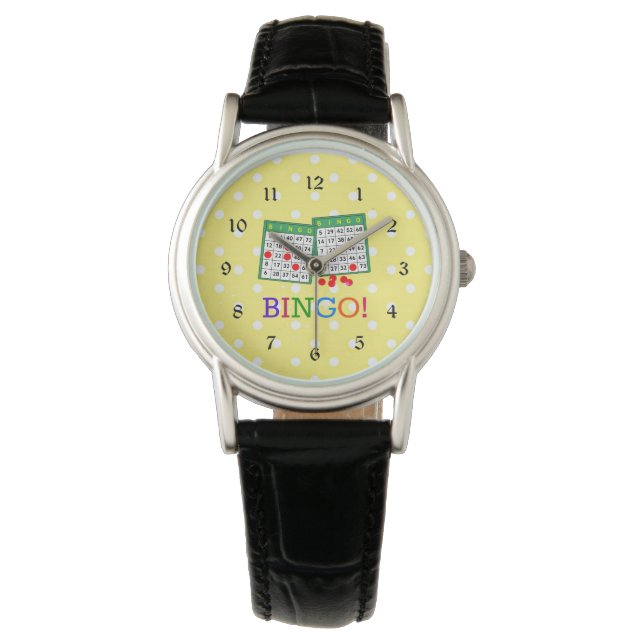 Bingo! Green and White Bingo Cards on Yellow Watch (Front)