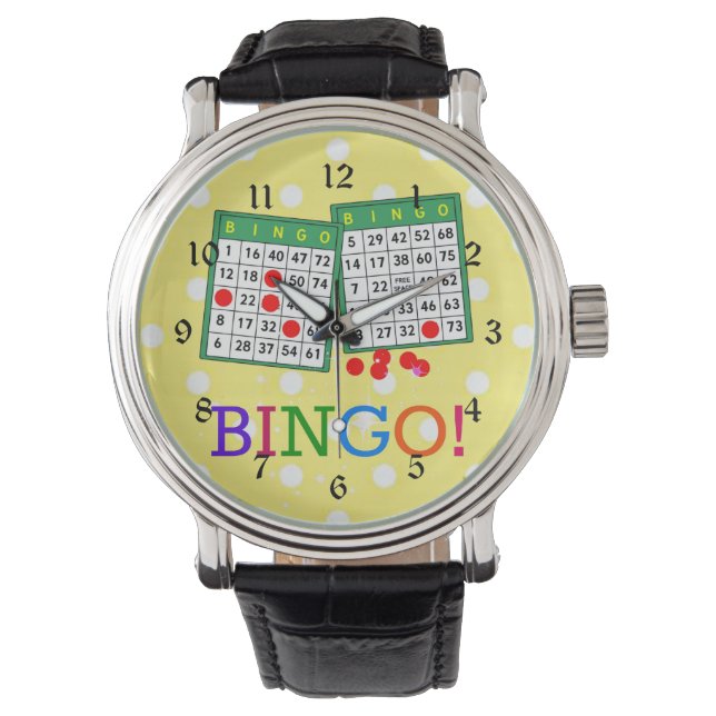 Bingo! Green and White Bingo Cards on Yellow Watch (Front)