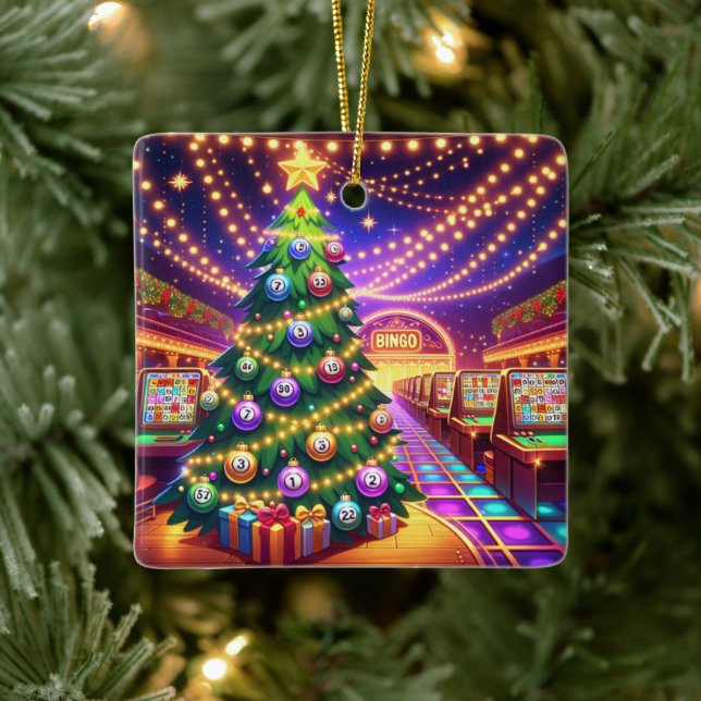 Bingo Hall Christmas Tree With Bingo Balls Ceramic Ornament (Tree)