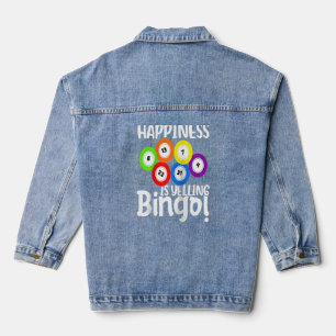 Bingo Happiness Is Yelling Bingo Raglan Baseball  Denim Jacket