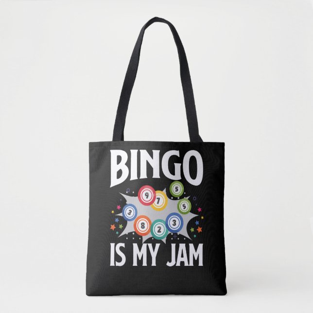 Bingo Is My Jam Funny Lucky Gambling Tote Bag (Front)