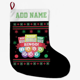 Bingo Jackpot Ugly Christmas Sweater Large Christmas Stocking
