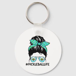 Bingo life messy bun pickleball lover grandma key ring
