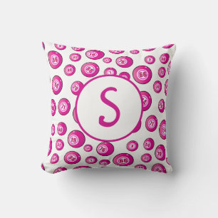 Bingo Lover Monogram Bingo Balls Pink White Cushion