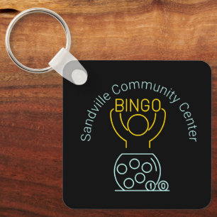 Bingo Night Neon Line Art Customisable  Key Ring