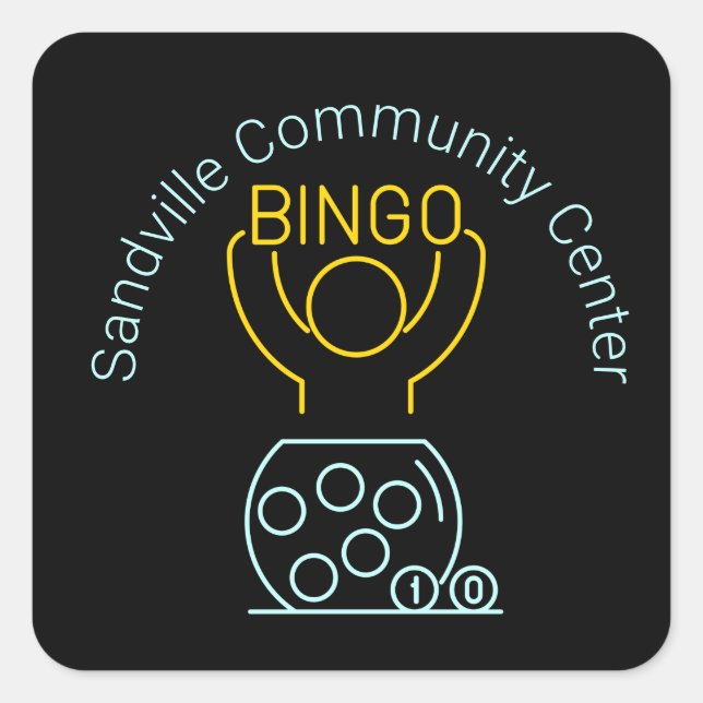 Bingo Night Neon Line Art Customisable  Square Sticker (Front)