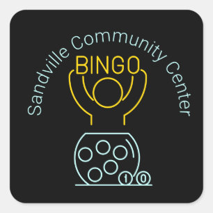 Bingo Night Neon Line Art Customisable  Square Sticker