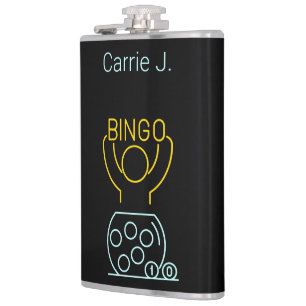 Bingo Night Neon Line Art Personalised Hip Flask