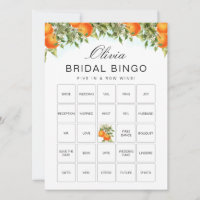Bingo Orange Citrus Bridal Shower Game Card