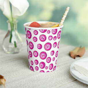 Bingo Party Cute Pink and White Patterned Paper Cups