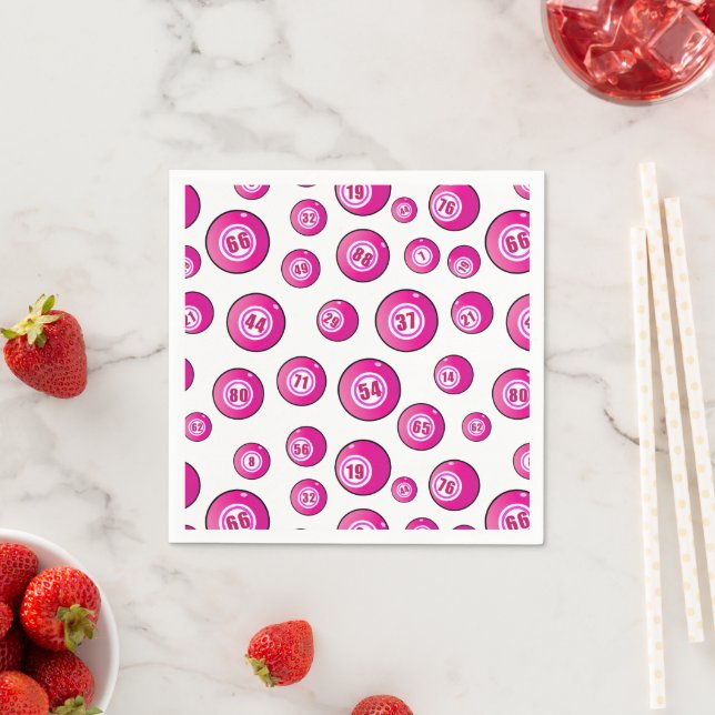 Bingo Player Cute Pink and White Numbered Balls Napkin (Insitu)
