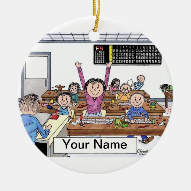 Bingo Player- Female Ceramic Tree Decoration (Front)