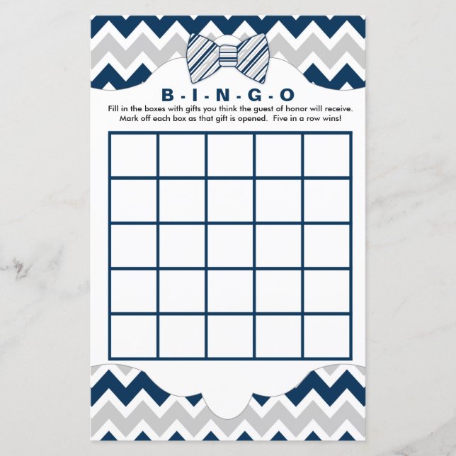 Bingo purse baby shower games, navy grey bow tie (Front)