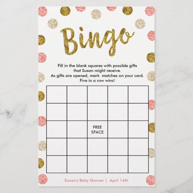 Bingo-Purse Game, 2-Sided Gold & Pink Card (Front)