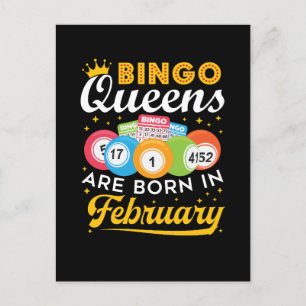 Bingo Queens Are Born in February Birthday Postcard