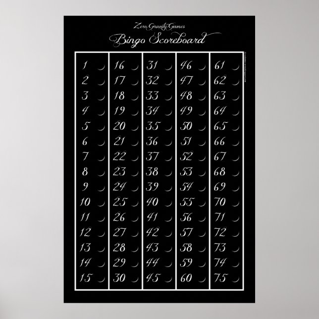 Bingo Scoreboard 75 - Zero Gravity Games (2.5") Poster (Front)