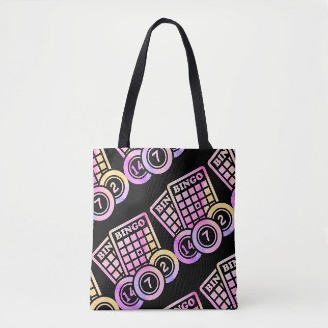 Bingo sheets and balls - pink and yellow  tote bag (Front)