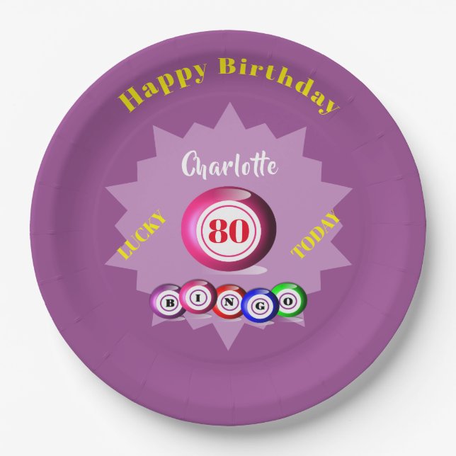 Bingo Themed Birthday Party Personalised  Paper Plate (Front)