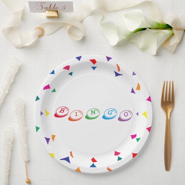 BINGO Typography Colourful Game Night Fun Paper Plate (Wedding)
