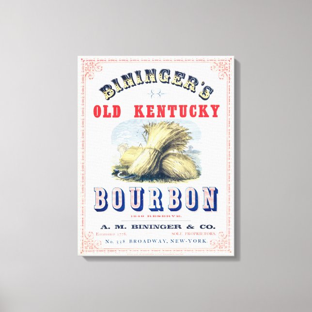 Bininger's Old Kentucky Bourbon 1849 Reserve. Canvas Print (Front)