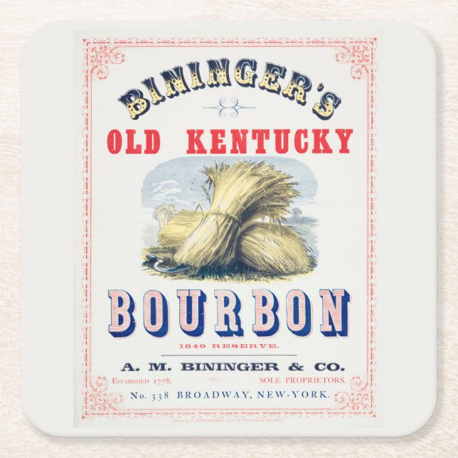 Bininger's Old Kentucky Bourbon 1849 Reserve. Square Paper Coaster (Front)
