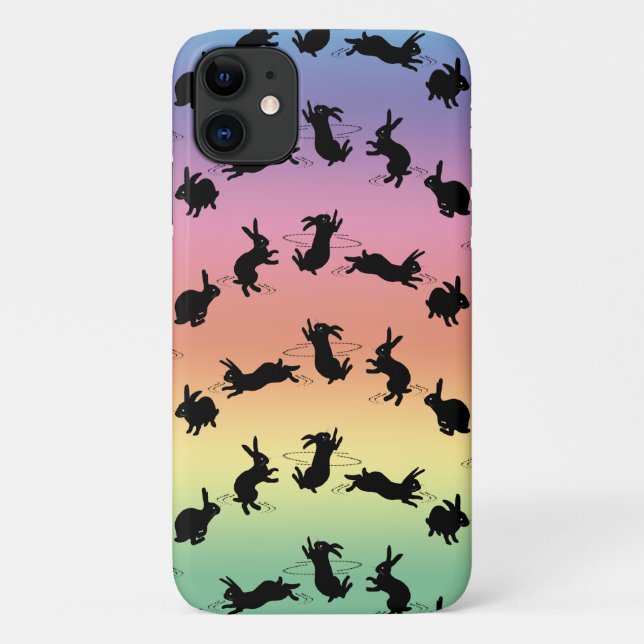 Binky Bunnies iPhone 11 Case (Rainbow) (Back)