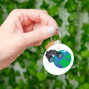 Binoculars Looking at Earth Planet Explorer Travel Key Ring