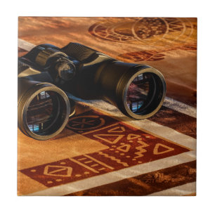 Binoculars on Egyptian-Style Rug, Explorer, Travel Tile