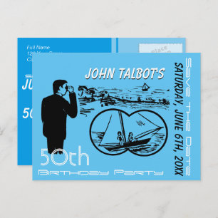 Binoculars Sailboat 50th Birthday Save The Date Announcement Postcard