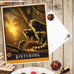 Binturong   Cute Family Vintage Animal Postcard