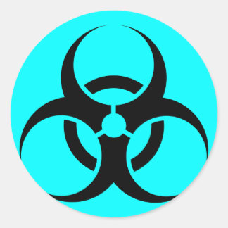 Bio Hazard or Biohazard Sign Symbol Warning Blue Classic Round Sticker