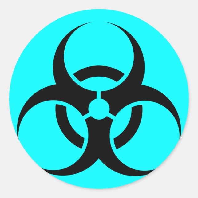 Bio Hazard or Biohazard Sign Symbol Warning Blue Classic Round Sticker (Front)
