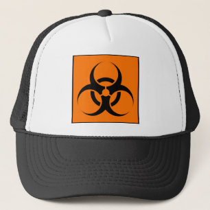 Bio Hazard or Biohazard Sign Symbol Warning Orange Trucker Hat