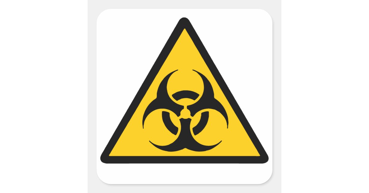 Bio-hazard yellow/black square sticker | Zazzle