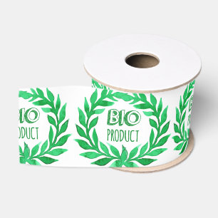 Bio Product Green Watercolor Farm Fresh Food Grosgrain Ribbon
