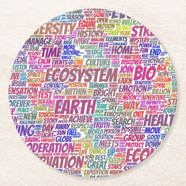 Bio Word Cloud Text Model Biodiversity Round Paper Coaster (Front)