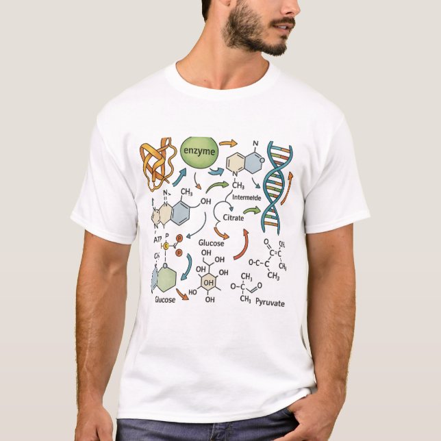 Biochemistry Illustration with Molecular Structure T-Shirt (Front)