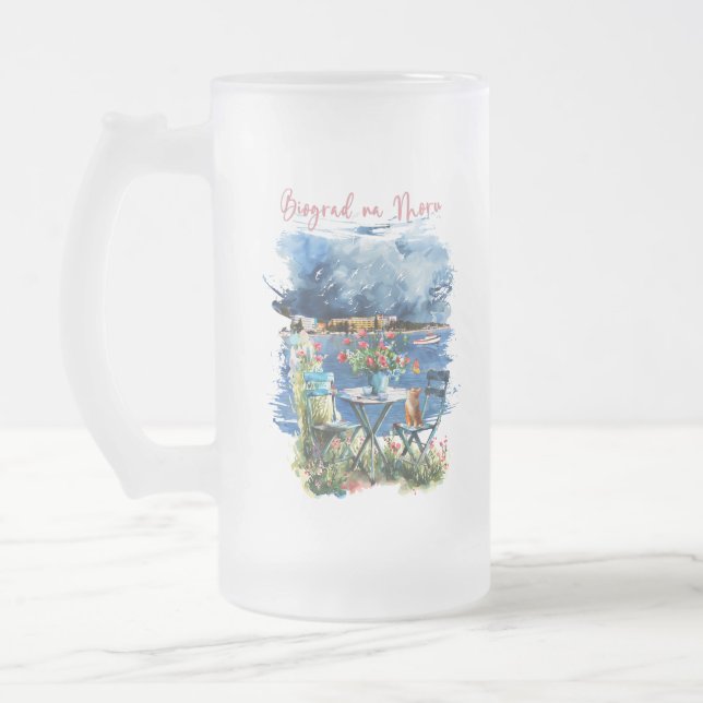 Biograd na moru 3 frosted glass beer mug (Left)