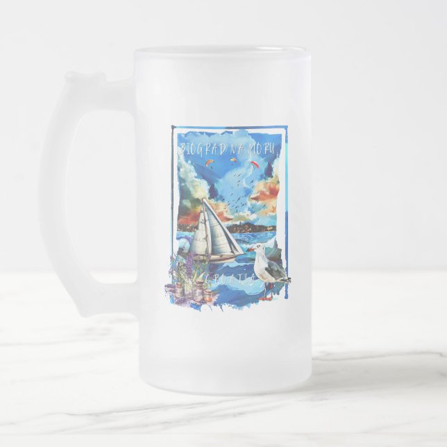 Biograd na Moru Frosted Glass Beer Mug (Left)