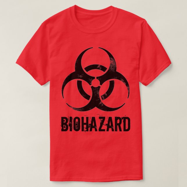 Biohazard Black Distressed Biology Science Teacher T-Shirt (Design Front)