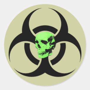 Biohazard Green Glowing Skull Warning Sticker