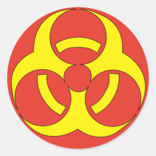 Biohazard red and yellow warning sign classic round sticker