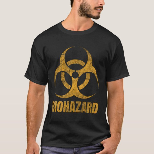 Biohazard Symbol Distressed Weathered Look Hallowe T-Shirt (Front)