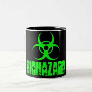 Biohazard symbol on green coffee mug